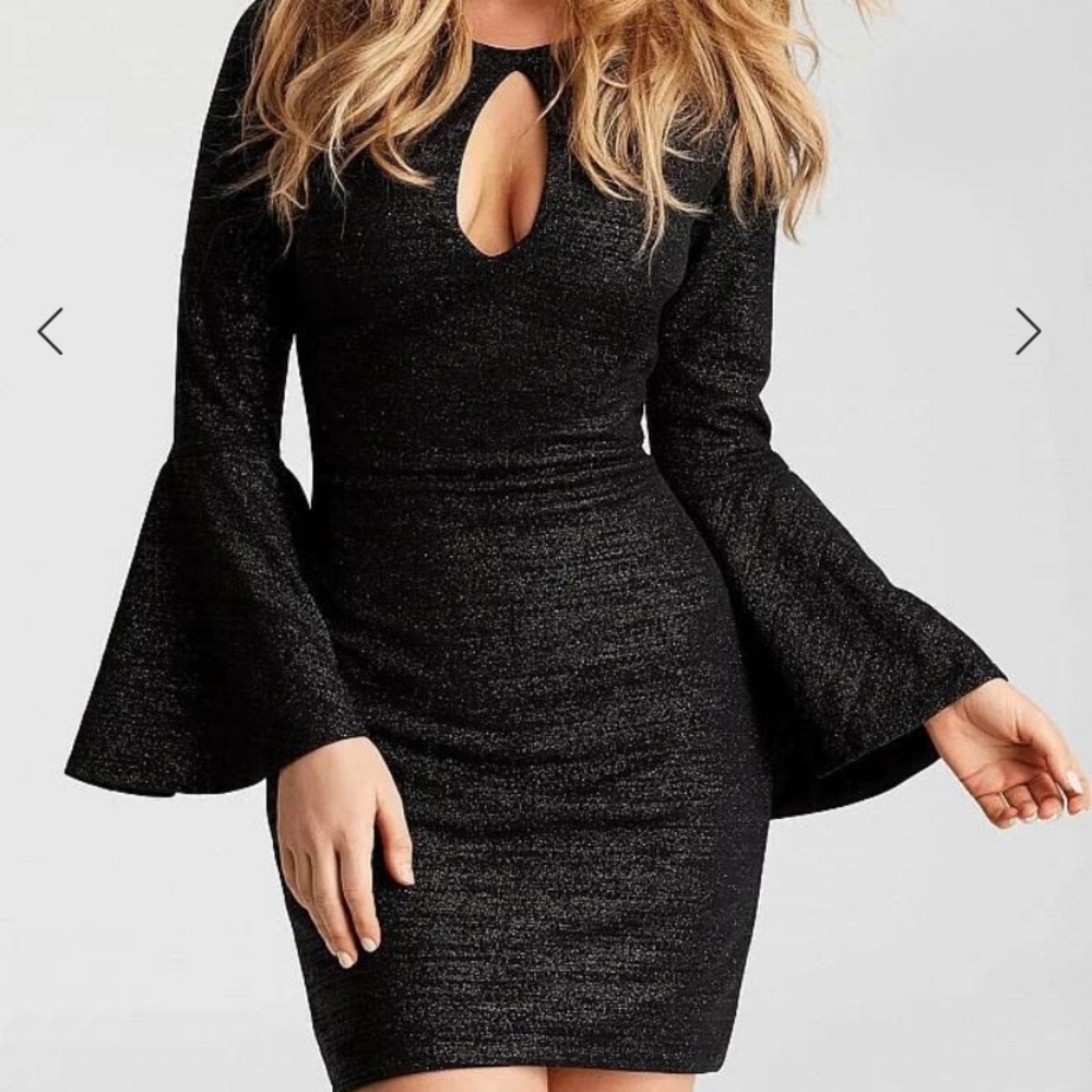 Jovani JVN51432 Black Sparkle flare cocktail dress